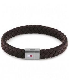 Tommy Hilfiger Tummanruskea nahkaranneke, jossa teräslukko 2790330