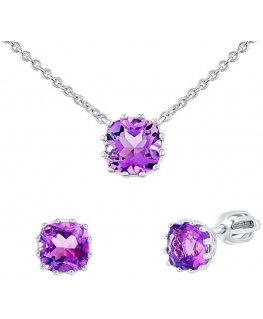 Silvego Silver jewelry set with amethyst MW10812A (earrings, pendant chain)