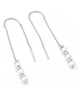 Beneto Elegant long silver earrings with pearl AGUV2216
