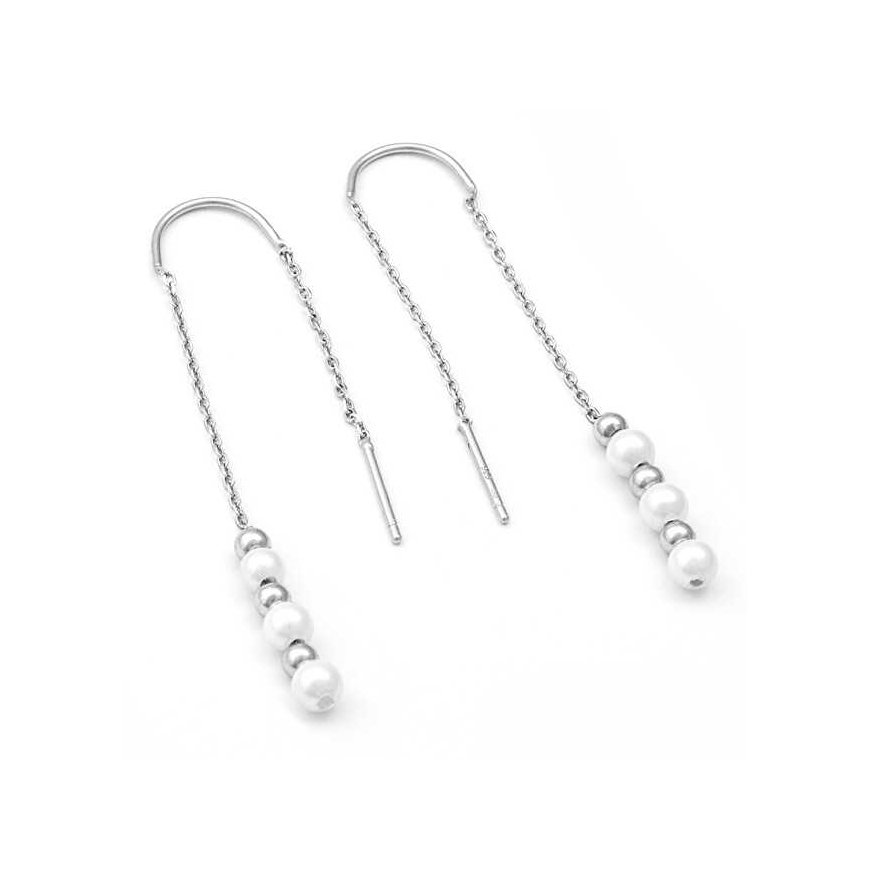 Beneto Elegant long silver earrings with pearl AGUV2216