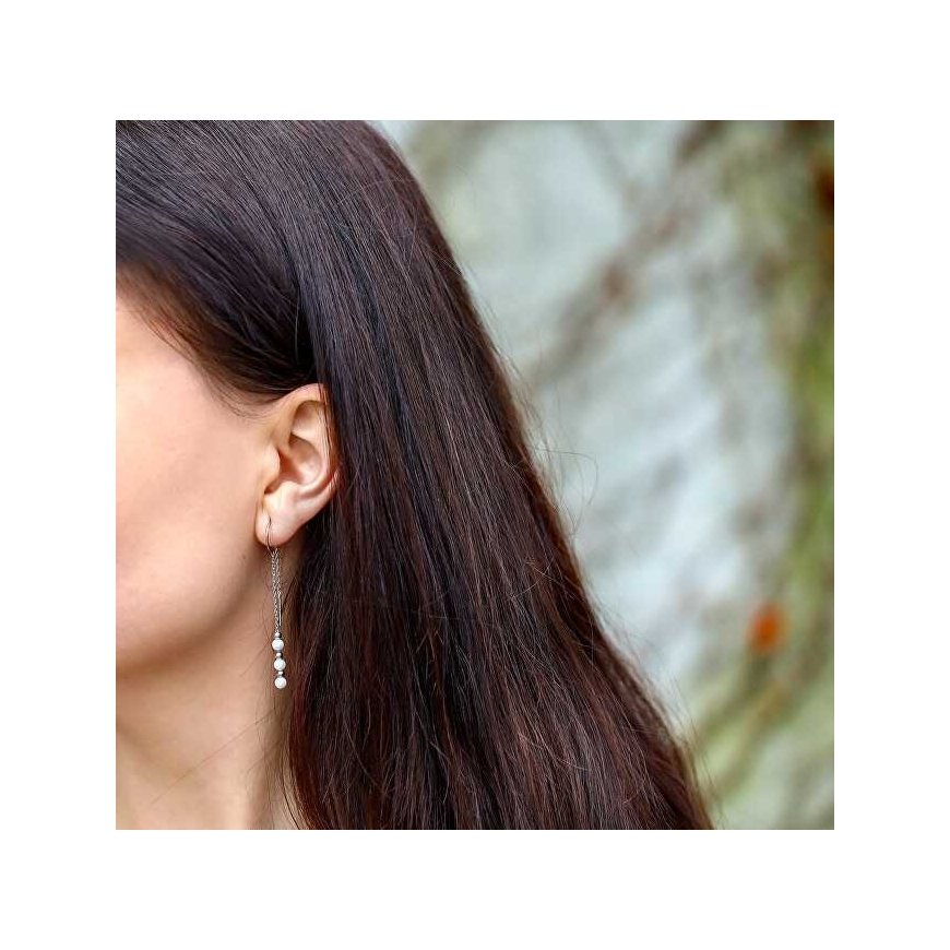 Beneto Elegant long silver earrings with pearl AGUV2216 – 2