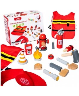 Lean Toys Firefighter Costume Set Firefighter Accessories Wood 14 El