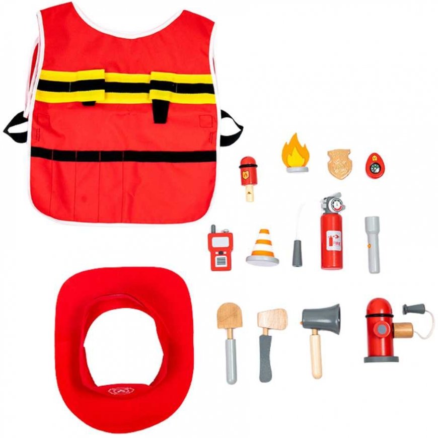 Lean Toys Firefighter Costume Set Firefighter Accessories Wood 14 El – 2