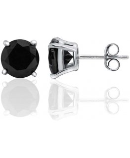 Beneto Modern silver earrings studs with black zircons AGUP2256