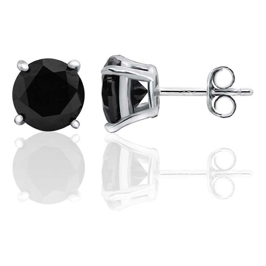 Beneto Modern silver earrings studs with black zircons AGUP2256