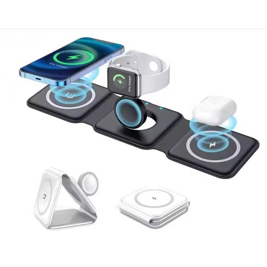 1st Cool 1stCOOL 3-in-1 langaton kannettava QI-laturi, MagSafe-yhteensopiva, musta, USB-C – 2
