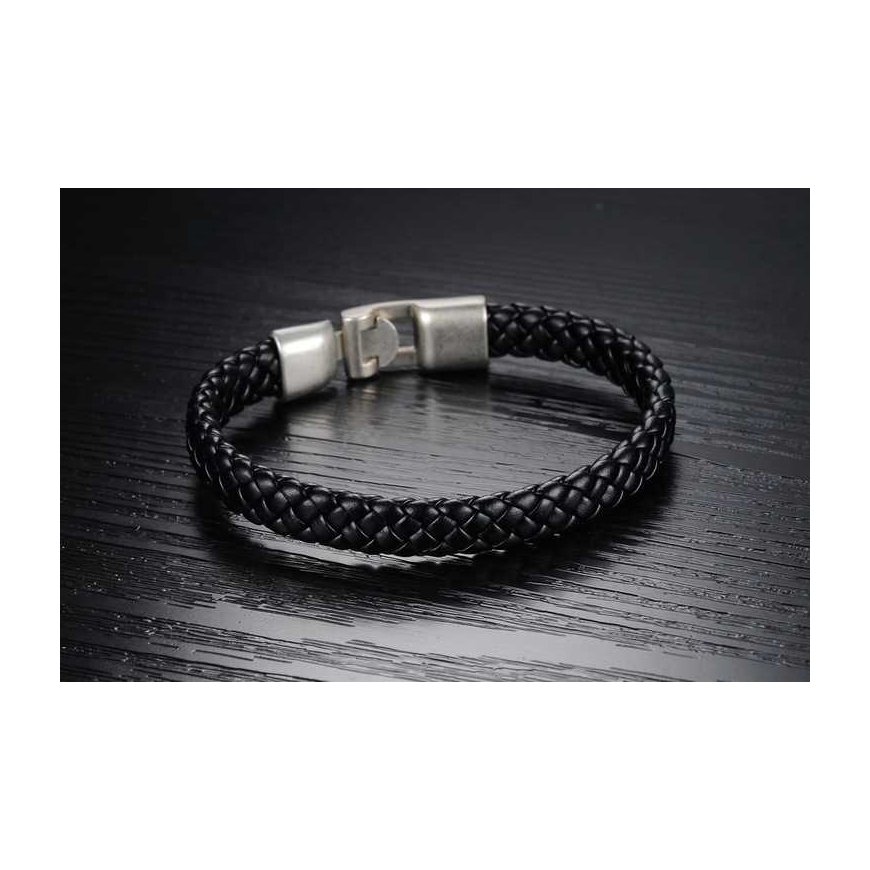 Troli Black men's bracelet, woven leather – 2