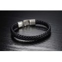 Troli Black men's bracelet, woven leather Troli Black men's bracelet, woven leather