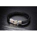 Troli Black men's bracelet, woven leather Troli Black men's bracelet, woven leather