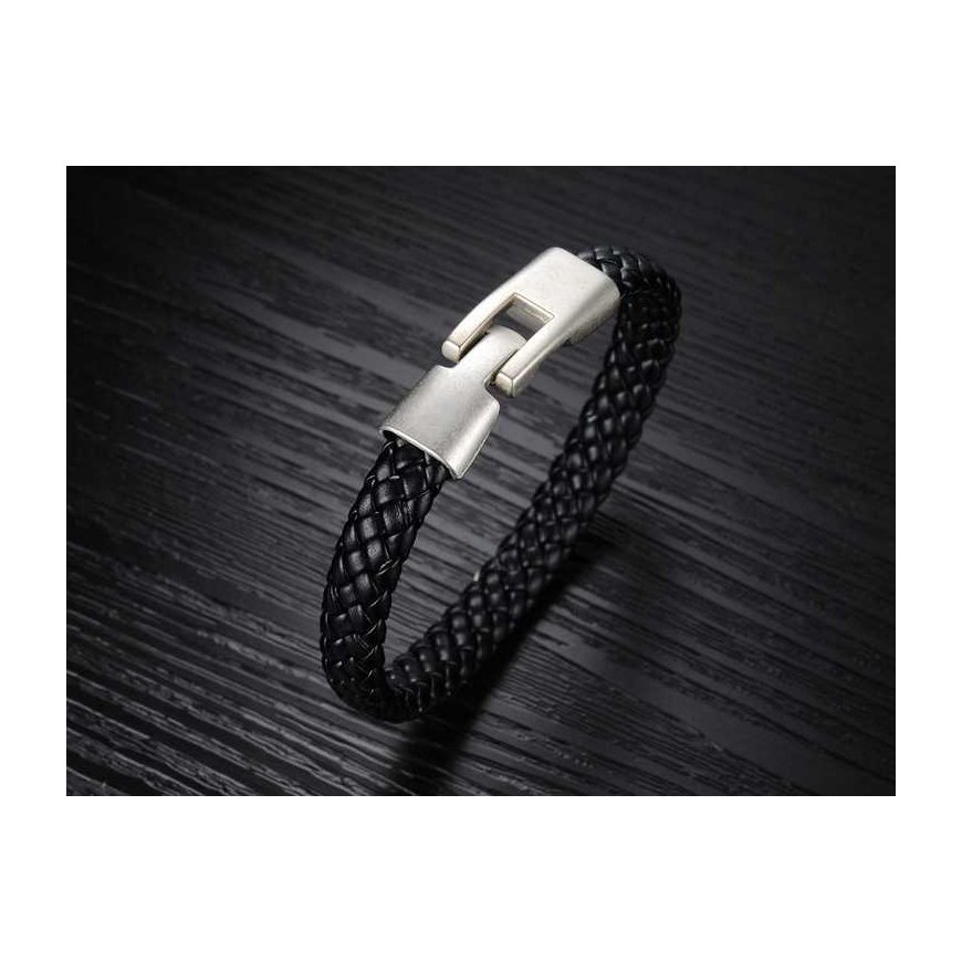 Troli Black men's bracelet, woven leather – 4