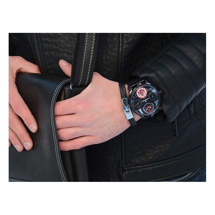 Troli Black men's bracelet, woven leather – 5