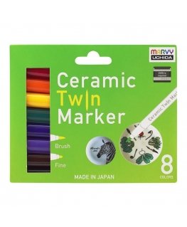 Marvy Uchida Markers keramiikkaan ja posliiniin "Marvy Ceramic Twin Marker" 335-8A Primary 8 kpl.