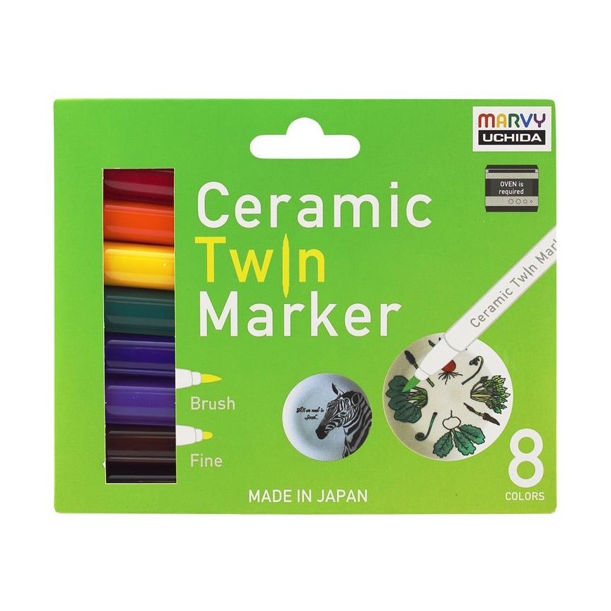 Marvy Uchida Markers for ceramics and porcelain "Marvy Ceramic Twin Marker" 335-8A Primary 8 pcs.