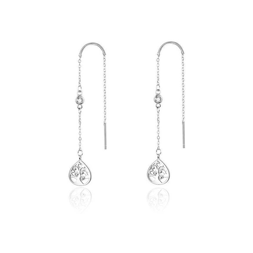 Beneto Long silver earrings with zircons