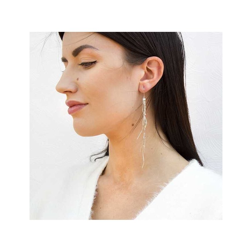 Beneto Long silver chain earrings with zircons AGUC2695