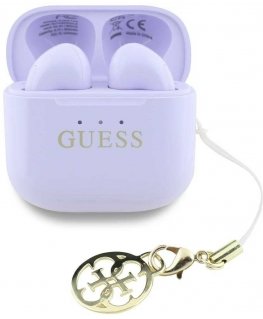 TWS Earphones Guess Glossy Effect Printed Classic Logo & Charm Lavender