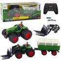 Lean Toys RC remote controlled agricultural tractor with trailer and forks with dual wheels Lean Toys RC remote controlled agricultural tractor with trailer and forks with dual wheels