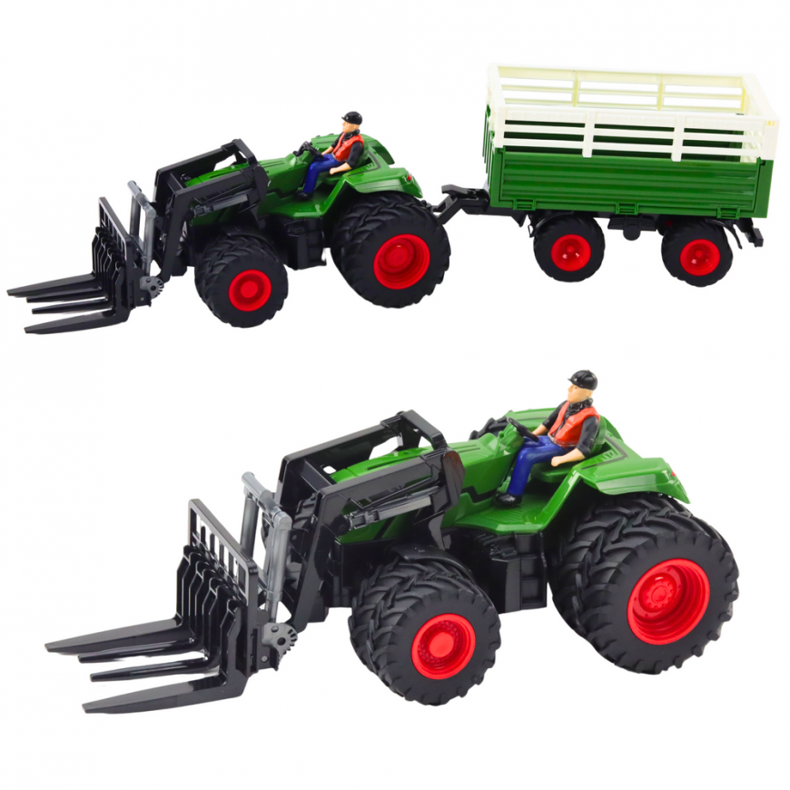 Lean Toys RC remote controlled agricultural tractor with trailer and forks with dual wheels – 2