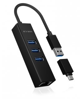 ICY BOX IB-HUB1419-LAN USB 3.2 Gen 1 (3.1 Gen 1) Type-A musta