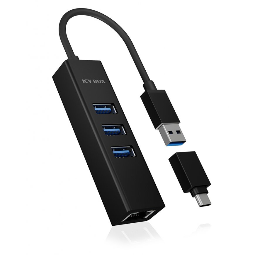 ICY BOX IB-HUB1419-LAN USB 3.2 Gen 1 (3.1 Gen 1) Type-A Juoda