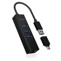 ICY BOX IB-HUB1419-LAN USB 3.2 Gen 1 (3.1 Gen 1) Type-A Melns