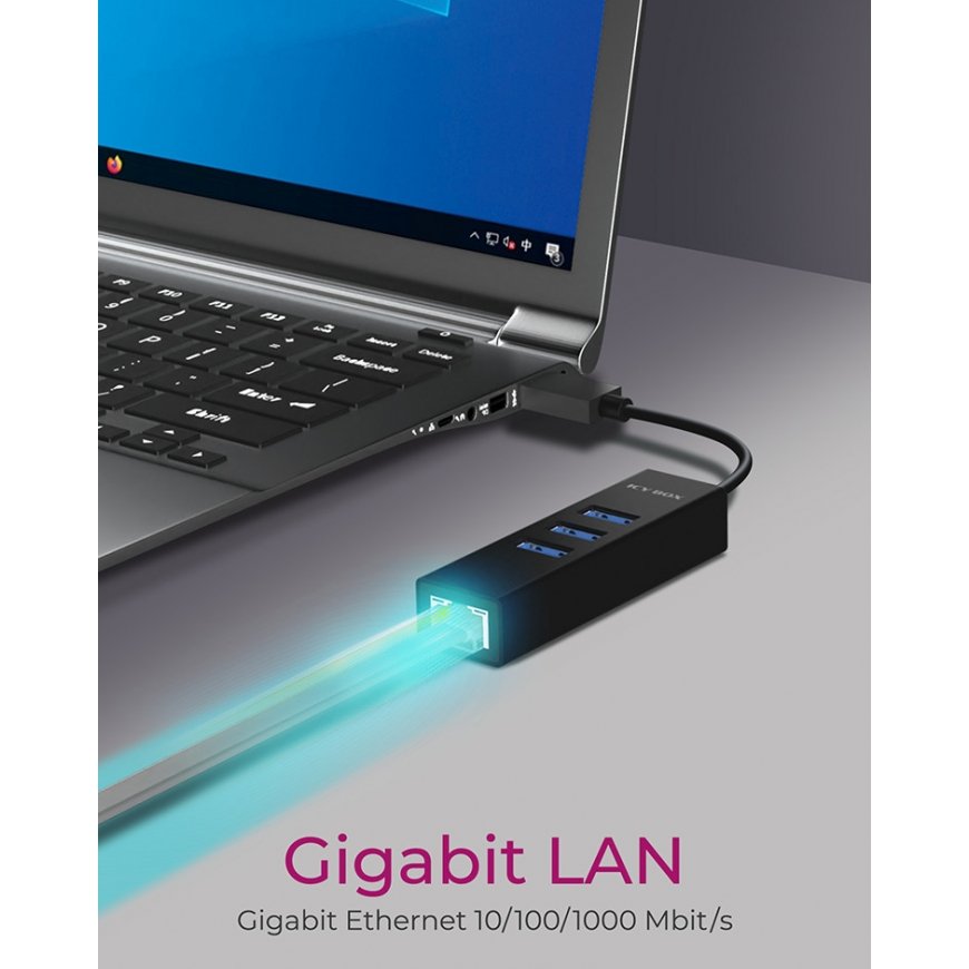 ICY BOX IB-HUB1419-LAN USB 3.2 Gen 1 (3.1 Gen 1) Type-A Black – 3