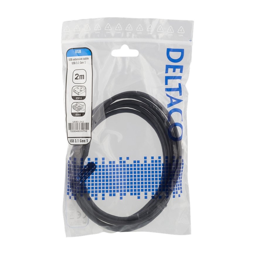 Deltaco USB3-242 USB cable USB 3.2 Gen 1 (3.1 Gen 1) 2 m USB A Black – 2
