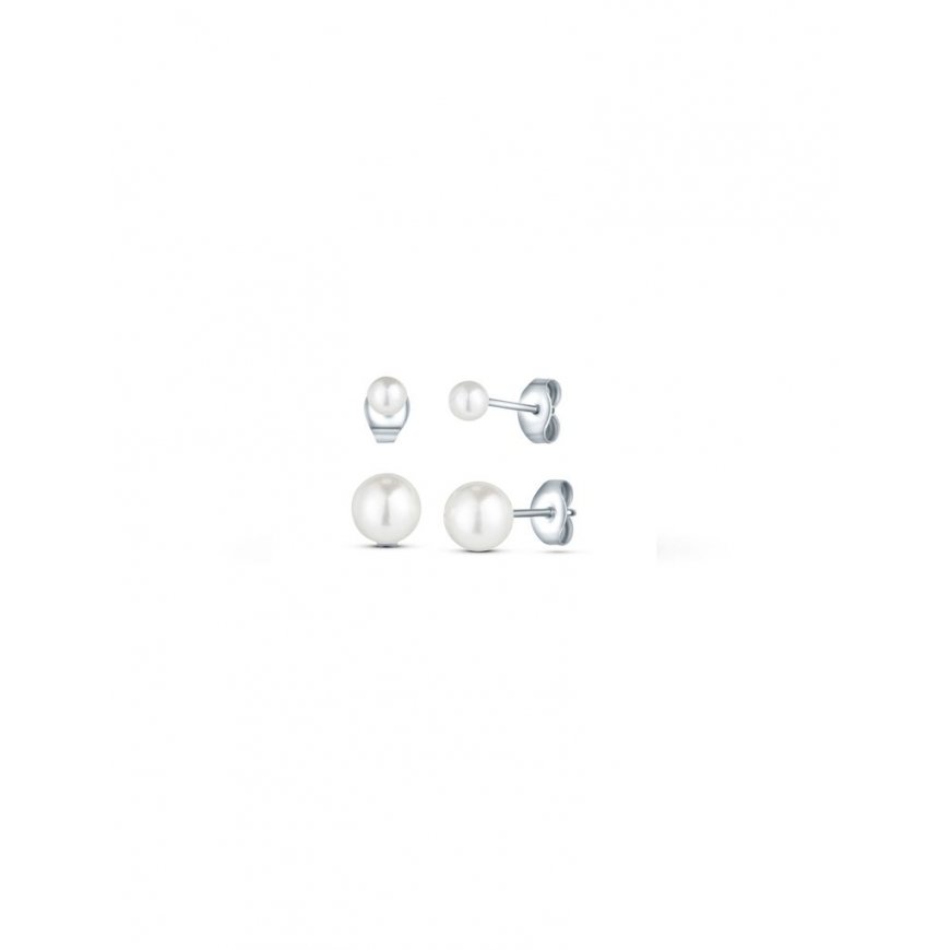 Vuch Kruwen Silver Steel Pearl Earrings Set (2 pairs of earrings)