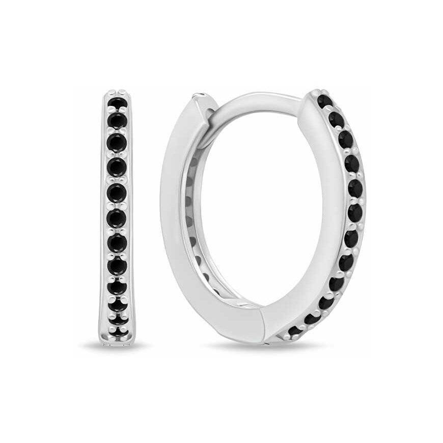Brilio Silver Silver hoop earrings with black zircons EA159WBC