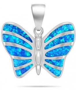 Brilio Silver Delicate silver butterfly pendant with blue opal PT136WB