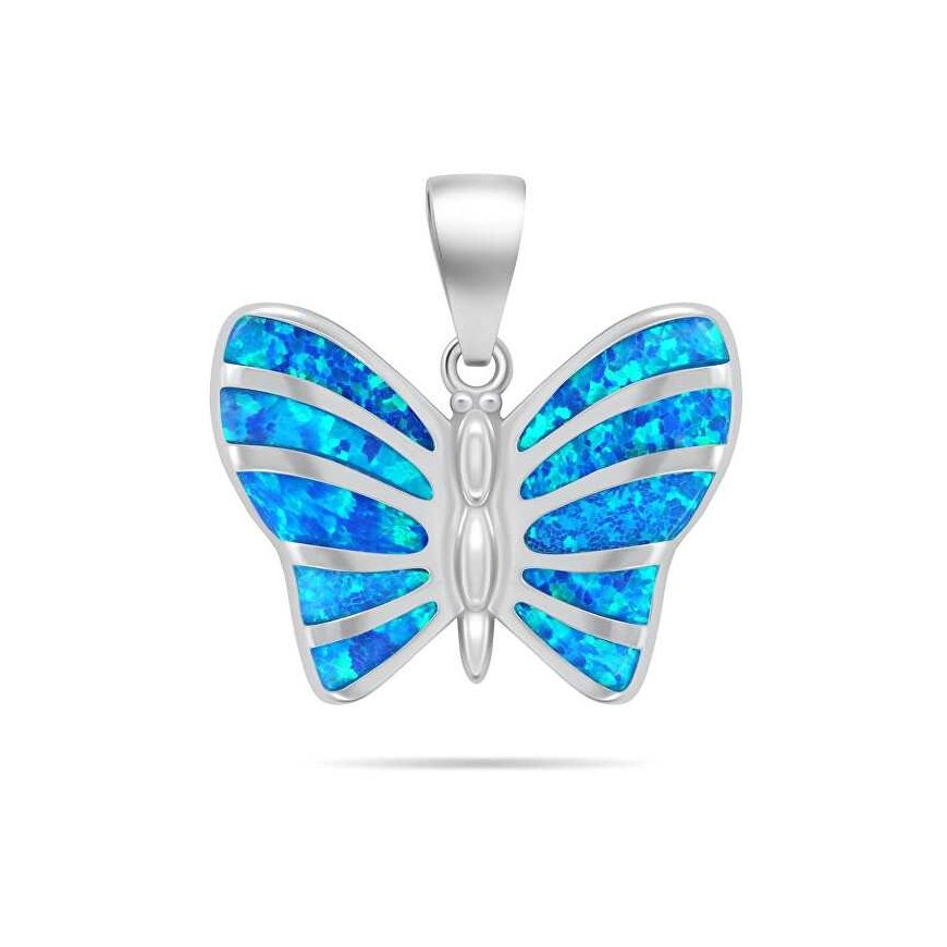 Brilio Silver Delicate silver butterfly pendant with blue opal PT136WB