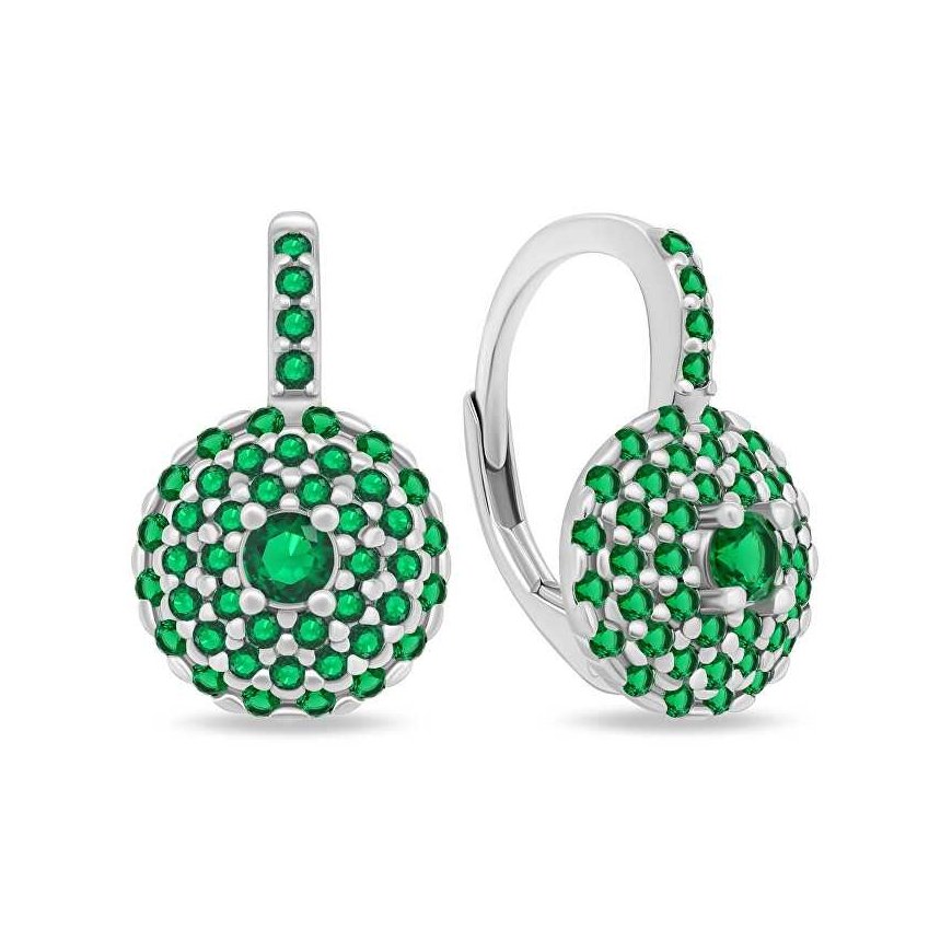 Brilio Silver Shiny silver earrings with green zircons EA12WG