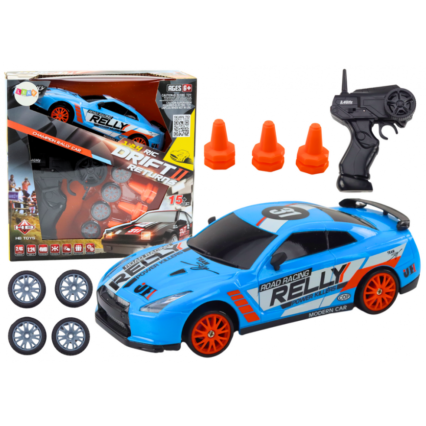 Lean Toys Remote Control R/C Sports Car 1:24 Blue Interchangeable Wheels – 2
