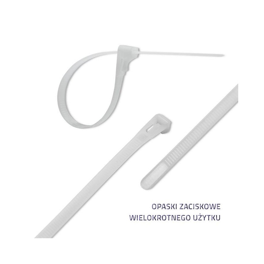 QOLTEC 52236 Reusable Self-Locking Cable Tie 7.2x400mm Nylon UV White – 5