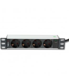 Techly I-CASE M10-4D toitejaotuskomponent (PDU) 4 vahelduvvoolu kontakt 1U Must, Hõbe