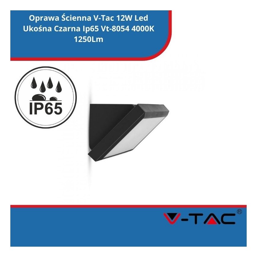 LED sieninis šviestuvas V-TAC VT-8054 įstrižas 12W IP65 4000K 1250lm (SKU 6808) Juodas – 2