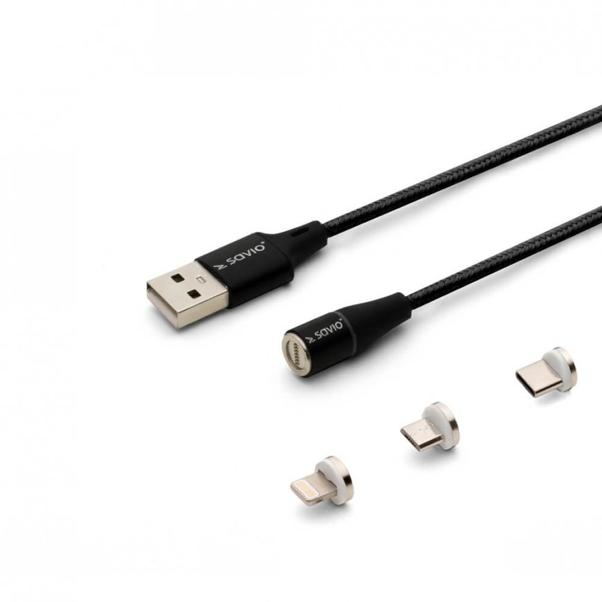 Savio CL-152 USB-kaapeli USB 2.0 1 m USB A USB C/Micro-USB B/Lightning musta