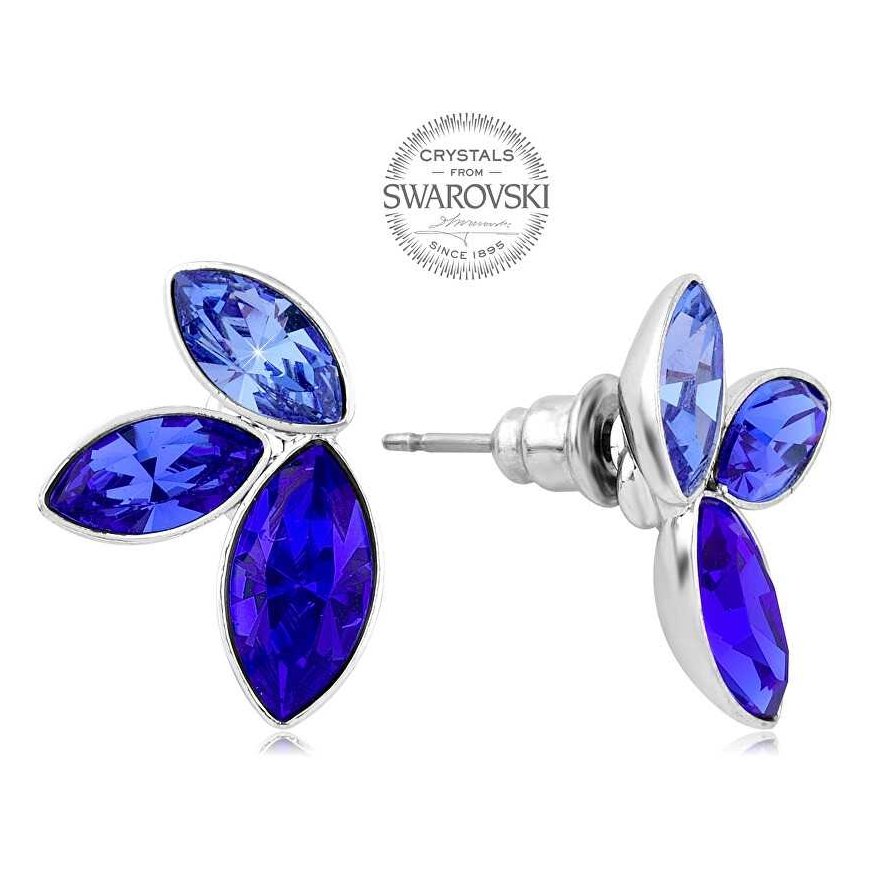 Levien Earrings with three blue Navette crystals