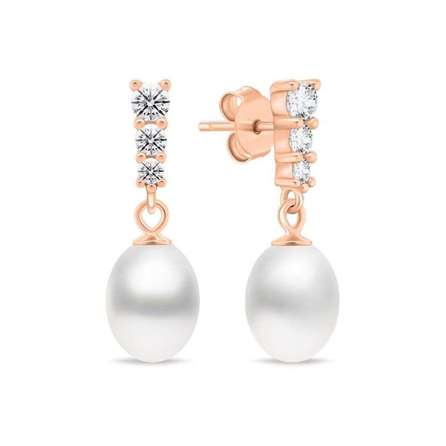 Brilio Silver Charming bronze earrings with zircons and pearls EA1046R