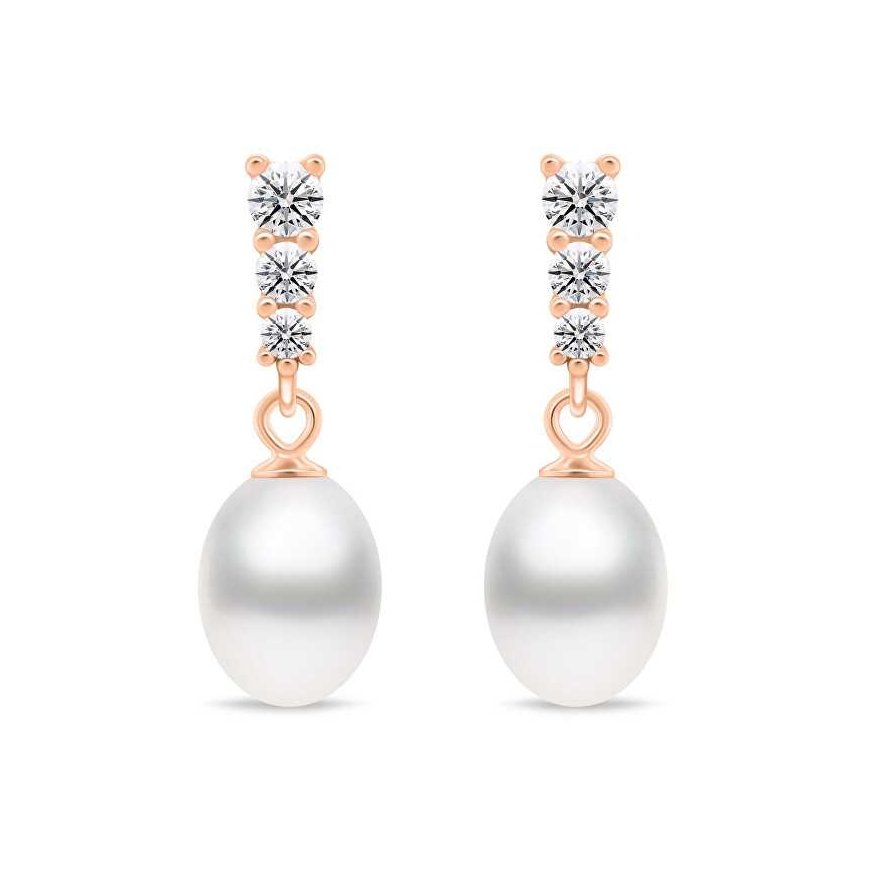 Brilio Silver Charming bronze earrings with zircons and pearls EA1046R – 2