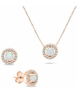 Brilio Silver Charming kullattu opaali korusetti SET225R (korvakorut, kaulakoru)