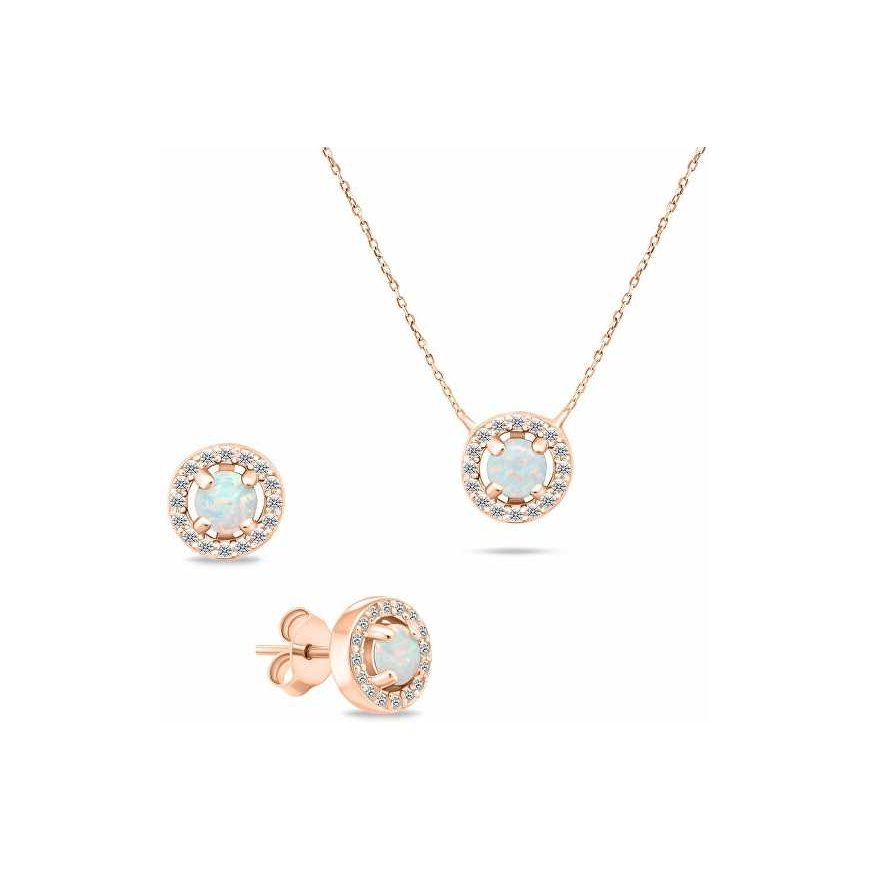 Brilio Silver Charming gold-plated opal jewelry set SET225R (earrings, necklace)