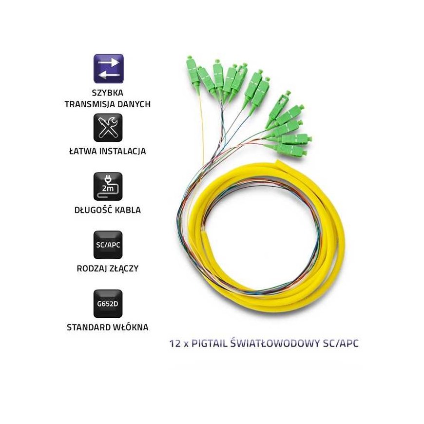 Qoltec 12 x SC/APC šviesolaidinė košė | Vienmodis | G652D | 2 m – 4