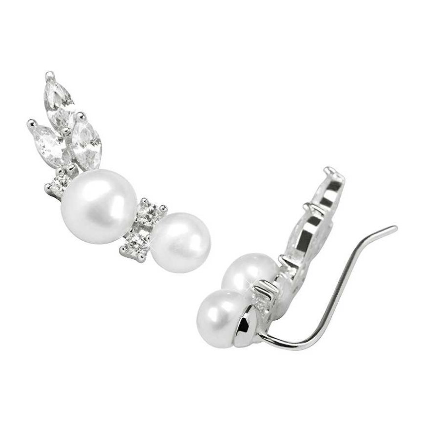 Jwl Luxury Pearls Longitudinal sidabrinis auskarai su tikrais perlais ir kristalais JL0300