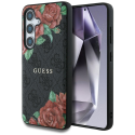Guess Leather 4G Flowers Print Metal Classic Logo MagSafe Samsung Galaxy S25 dėklas telefonui juodos spalvos Guess Leather 4G Flowers Print Metal Classic Logo MagSafe Samsung Galaxy S25 dėklas telefonui juodos spalvos