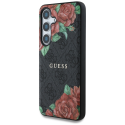 Guess Leather 4G Flowers Print Metal Classic Logo MagSafe Samsung Galaxy S25 puhelimen kuori musta Guess Leather 4G Flowers Print Metal Classic Logo MagSafe Samsung Galaxy S25 puhelimen kuori musta