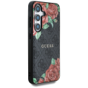 Guess Leather 4G Flowers Print Metal Classic Logo MagSafe Samsung Galaxy S25 puhelimen kuori musta Guess Leather 4G Flowers Print Metal Classic Logo MagSafe Samsung Galaxy S25 puhelimen kuori musta