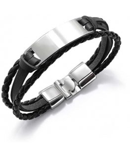 Troli Modern Black Bracelet for Men Leather VPH1301A