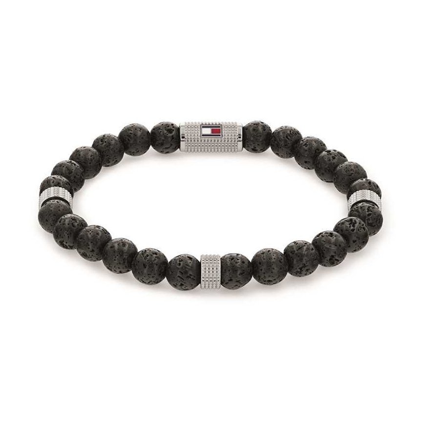 Tommy Hilfiger Černý kóralkový náramek su lávového kamen 2790435