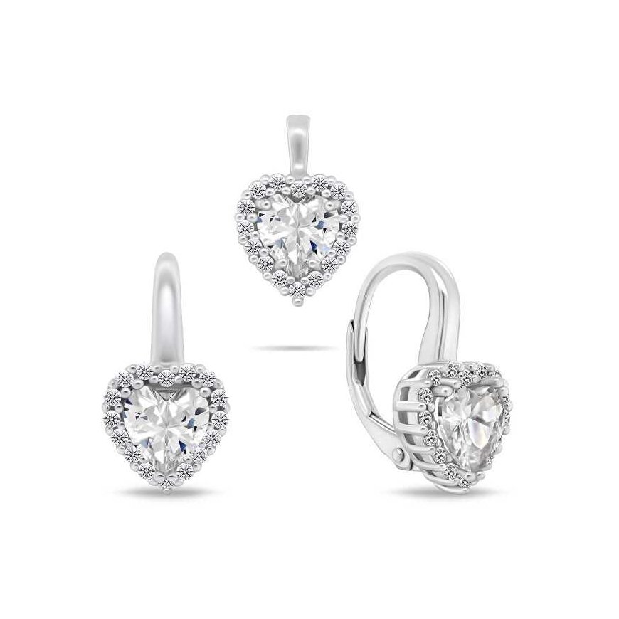 Brilio Silver Silver heart jewelry set with zircons SET273W (earrings, pendant)